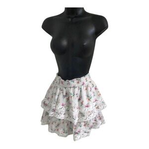 Altar’D state Emliz white pink flowers Tiered‎ Floral Mini Skirt size medium new